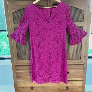 Adrianna Papell Magenta Lace Sheath Dress with Bell Sleeves, Sz 10